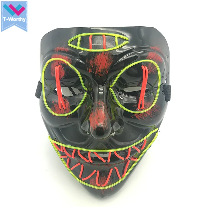 Hot Sell Halloween Carnival Party Rave Masquerade EL Mask Led Light Up Luminous Neon El Wire Mask In Stock