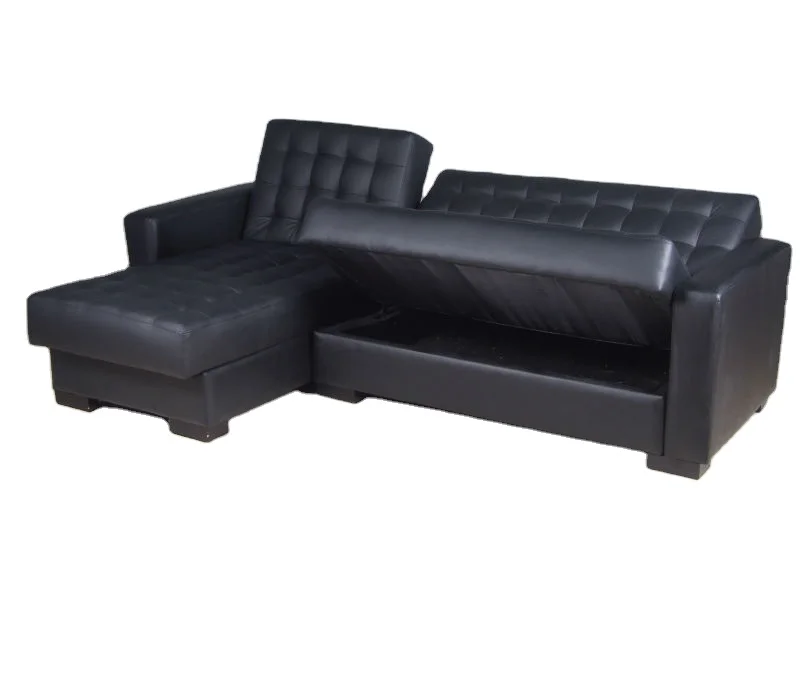 Modern Furniture Convertible L Shape PU Or Fabric Sectional Sofa Corner Sofa Cum Bed With Storage box