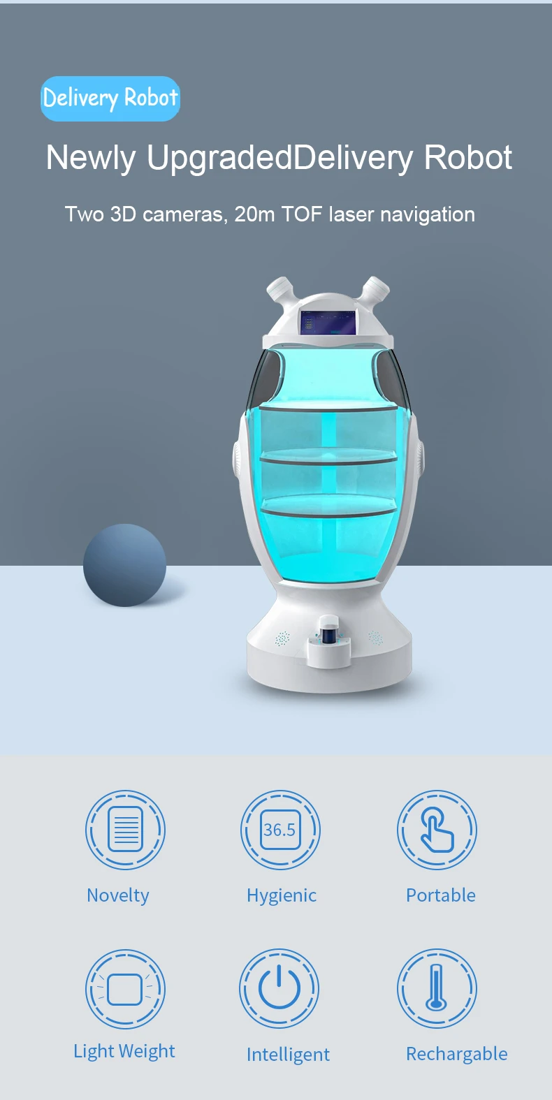 2022 New Released 360 Degree Lidar Opening Efficient Obstacle Avoidance Intelligent Smart Service Robot Delivery Robot