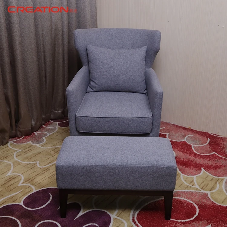Creation Star Hotel Project Sheraton Hotel Bedroom Fire-proof Fabric Single Lounge Chaise Sofa With Ottoman