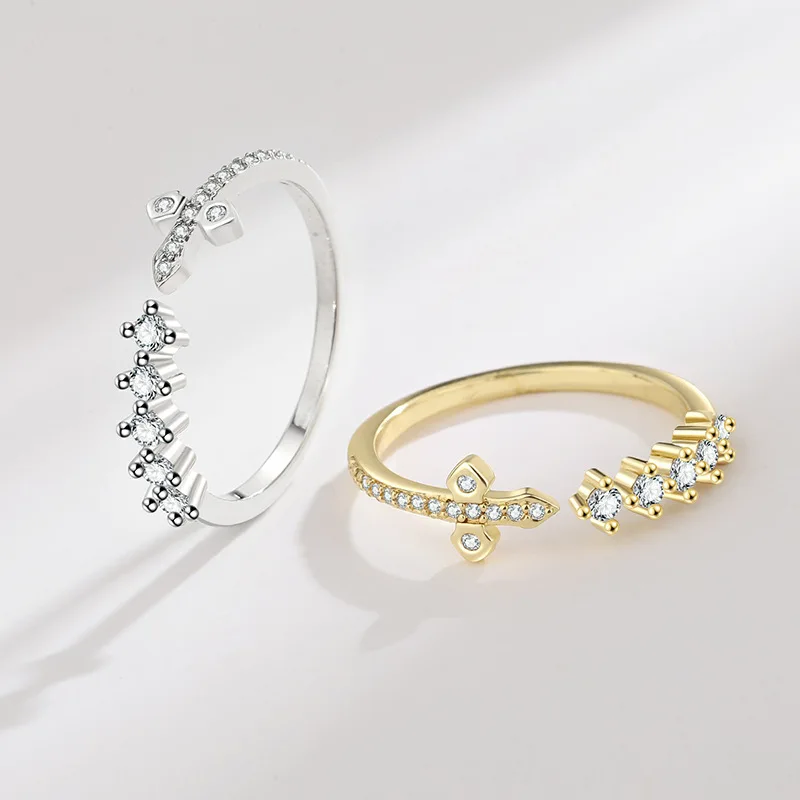 Anillo De Acero Inoxidable Full Diamond Zircon Sparkling Open Adjustable Ring Diamond Cross Love Surround Zircon Wedding Ring