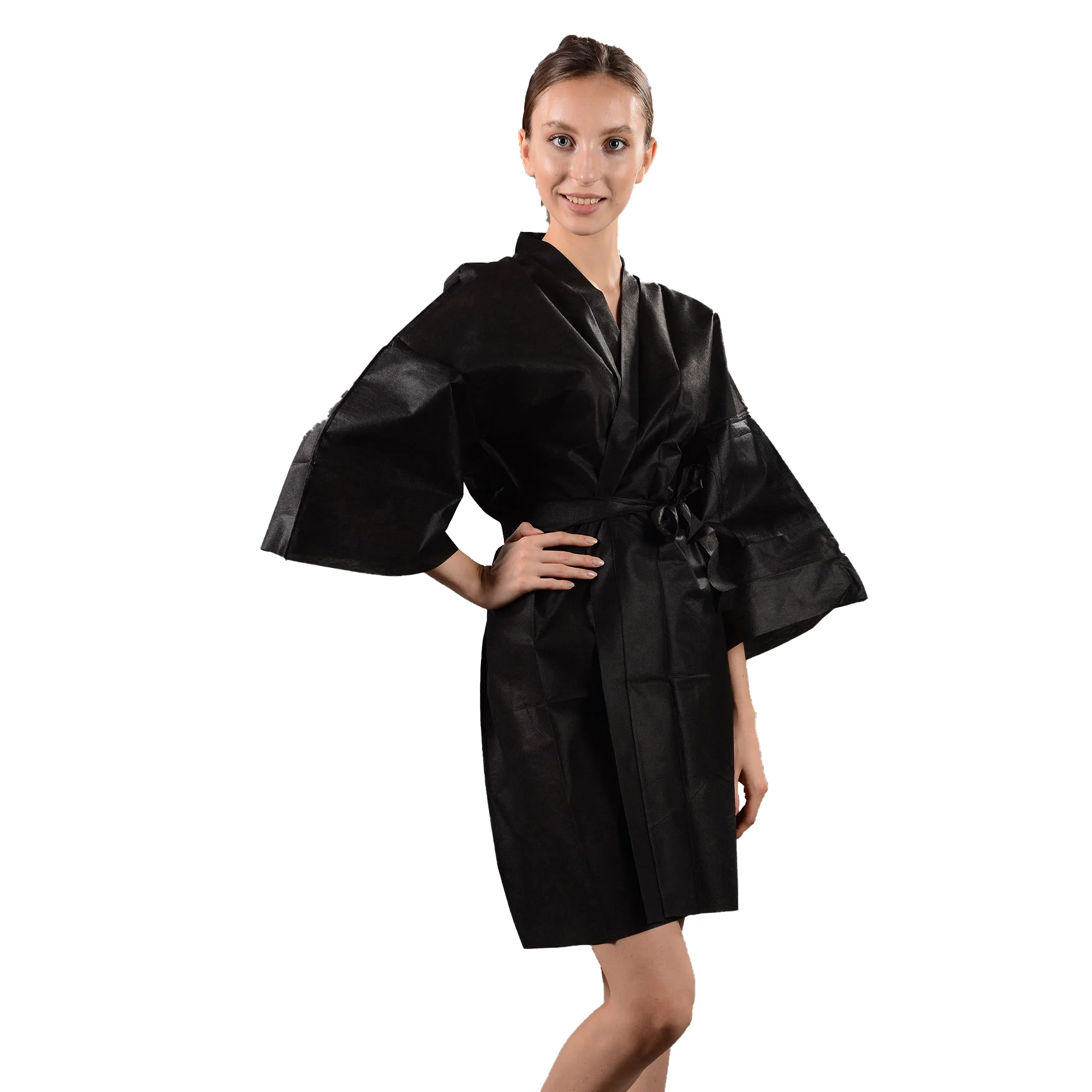Disposable Non woven Hairdressing Salon Gown Bathrobe Kimono Robe Uniform Client Spa Smocks