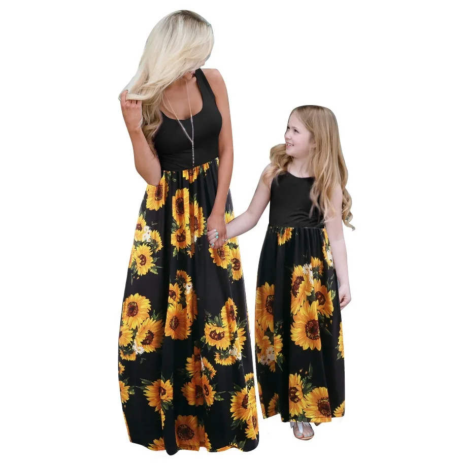 Wholesale Cheap summer long sleeveless matching dress for mother and daughter