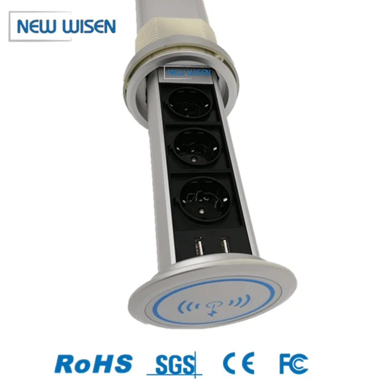 Factory wholesale universal built-in motorized popup socket smart wireless electric kitchen desktop eu uk pop up lifting socket