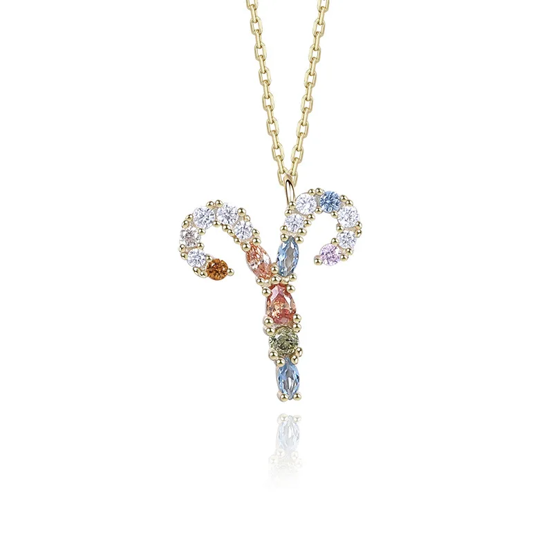 Wholesale Zodiac Symbols Pendant Necklace Colored Zircon S925 Sterling Silver Rainbow Jewelry Colorful Gemstone Necklaces