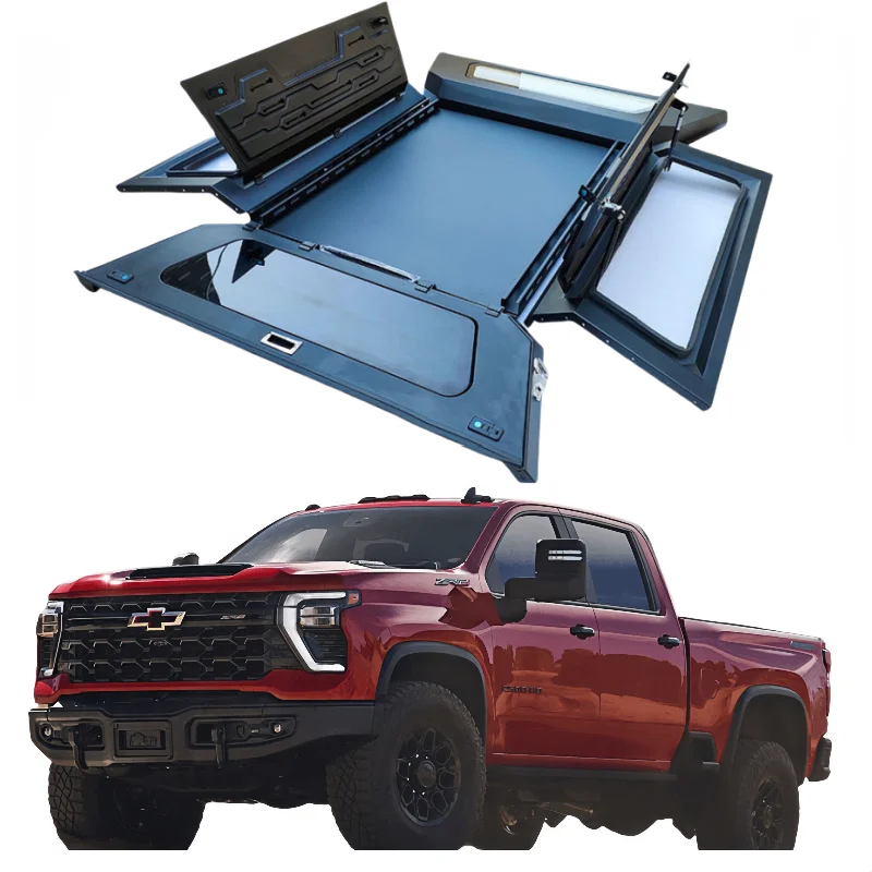 Aluminum Three doors openTruck Bed Cover Rigid Van Rear Cover for Chevrolet Silverado HD ZR2 / Bison Tremor