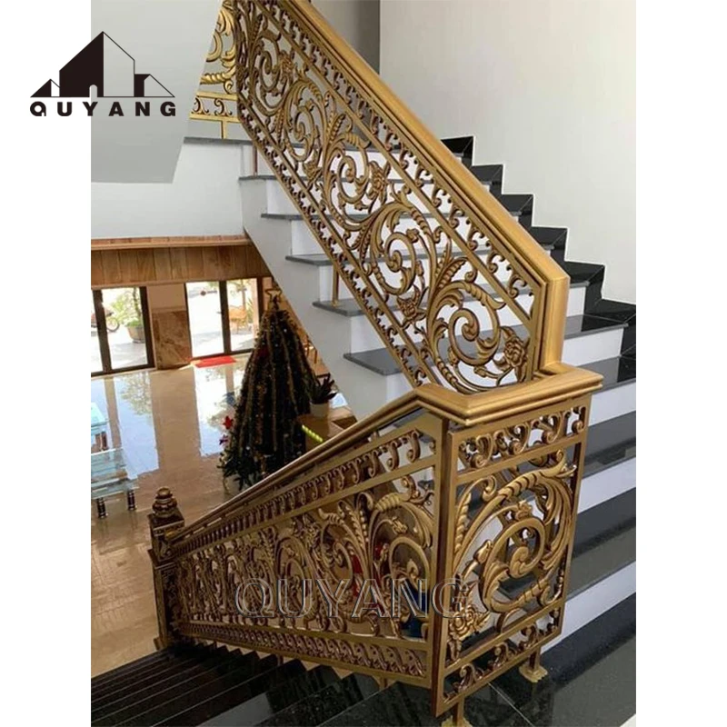 QUYANG Customized Villa Luxury Decorative Morden Brass Copper Baluster Bronze Stairs Handrail Railing For Sale