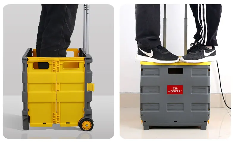 plastic folding trolley portable personal shopping cart 35KG with wheel collapsible hand trolley rolling cart manufacture