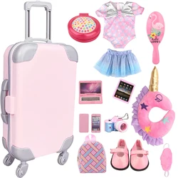 Dolltalk Brand Amazon Hot Sell Doll Travel Set With Doll Clothes Suitcase Accessories Toy Sets
