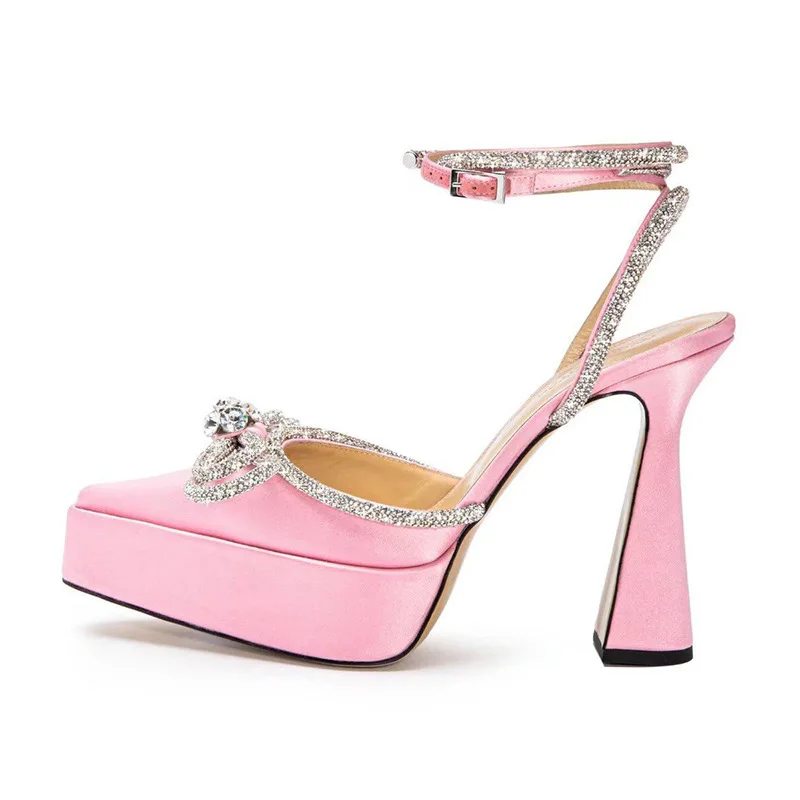 Boutique new fashion 2022 designer luxury bowknot rhinestone thick heeled wedges platform sandals