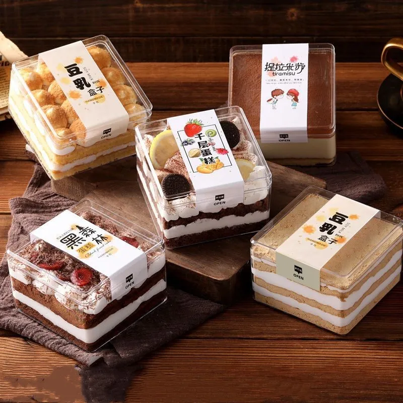 Plastic Boxes Acrylic Transparent Biscuit Durable Using Clear Rectangle Pastry Plastic Tiramisu Dessert Cake Box