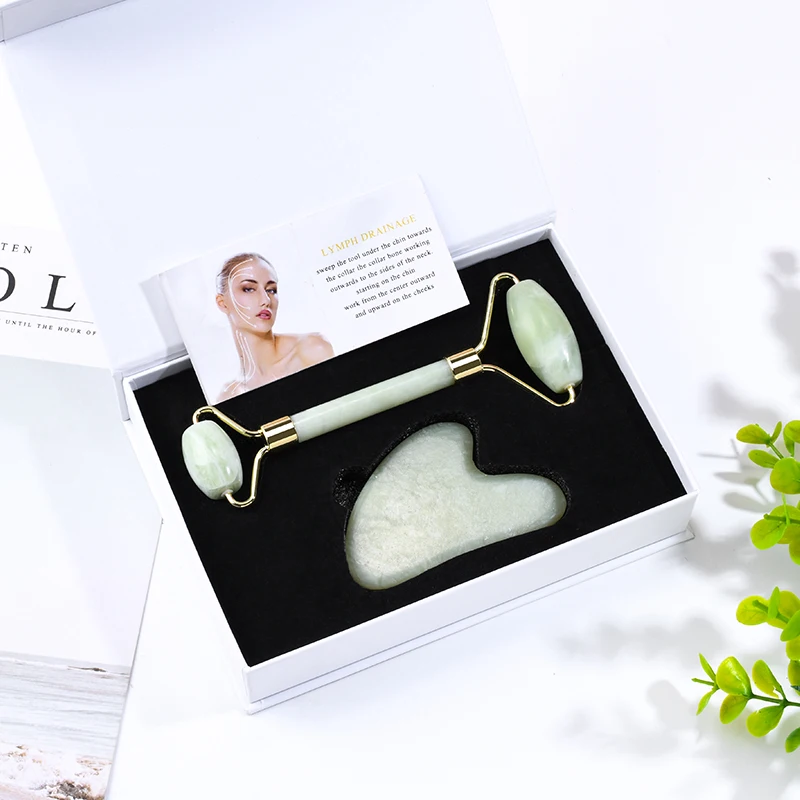
Custom logo support high quality new noise free type best green jade roller gua sha tool for face 