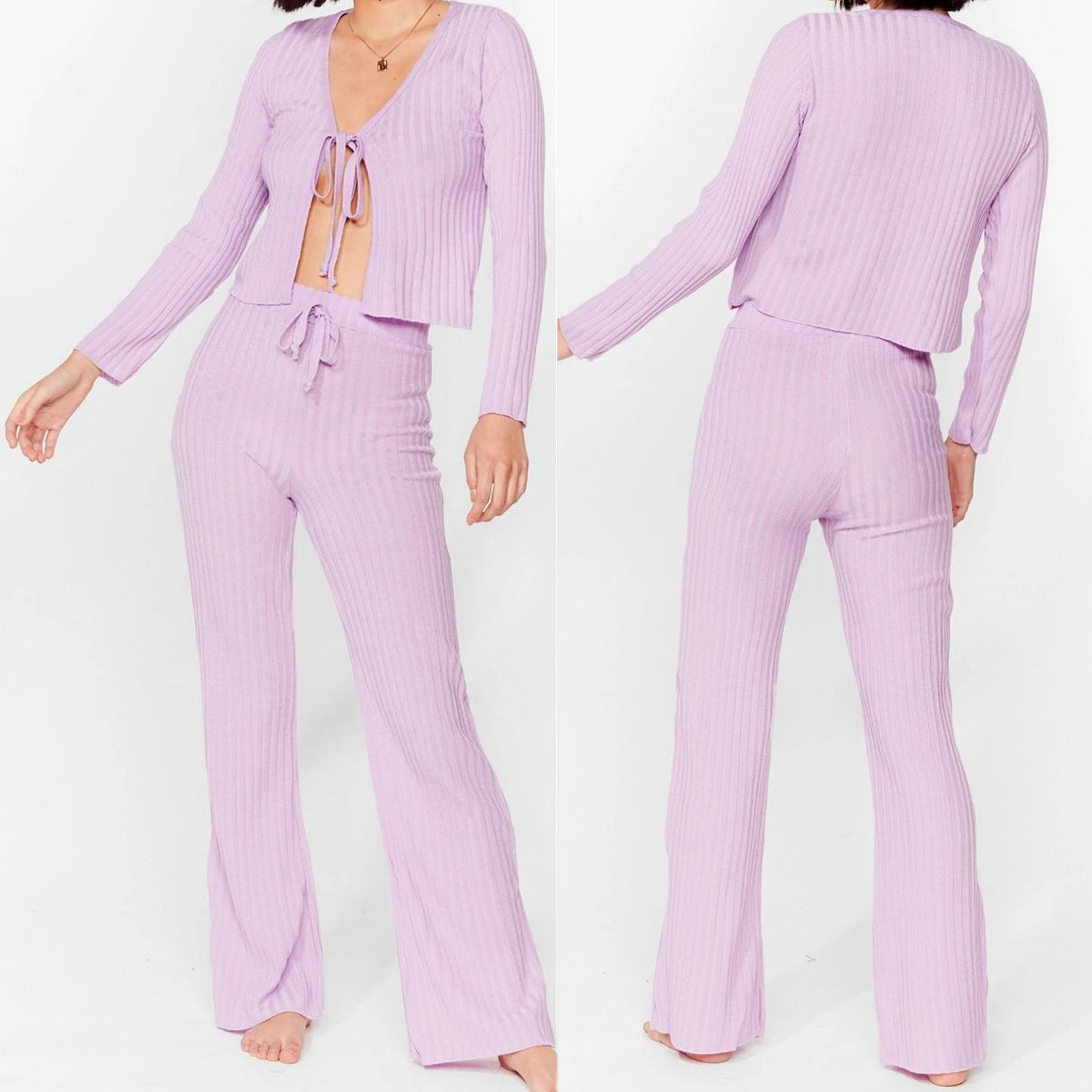 New Design ISO Certificate Wholesale in China Touch Feeling Solid Color Sexy Loungewear Set for Women