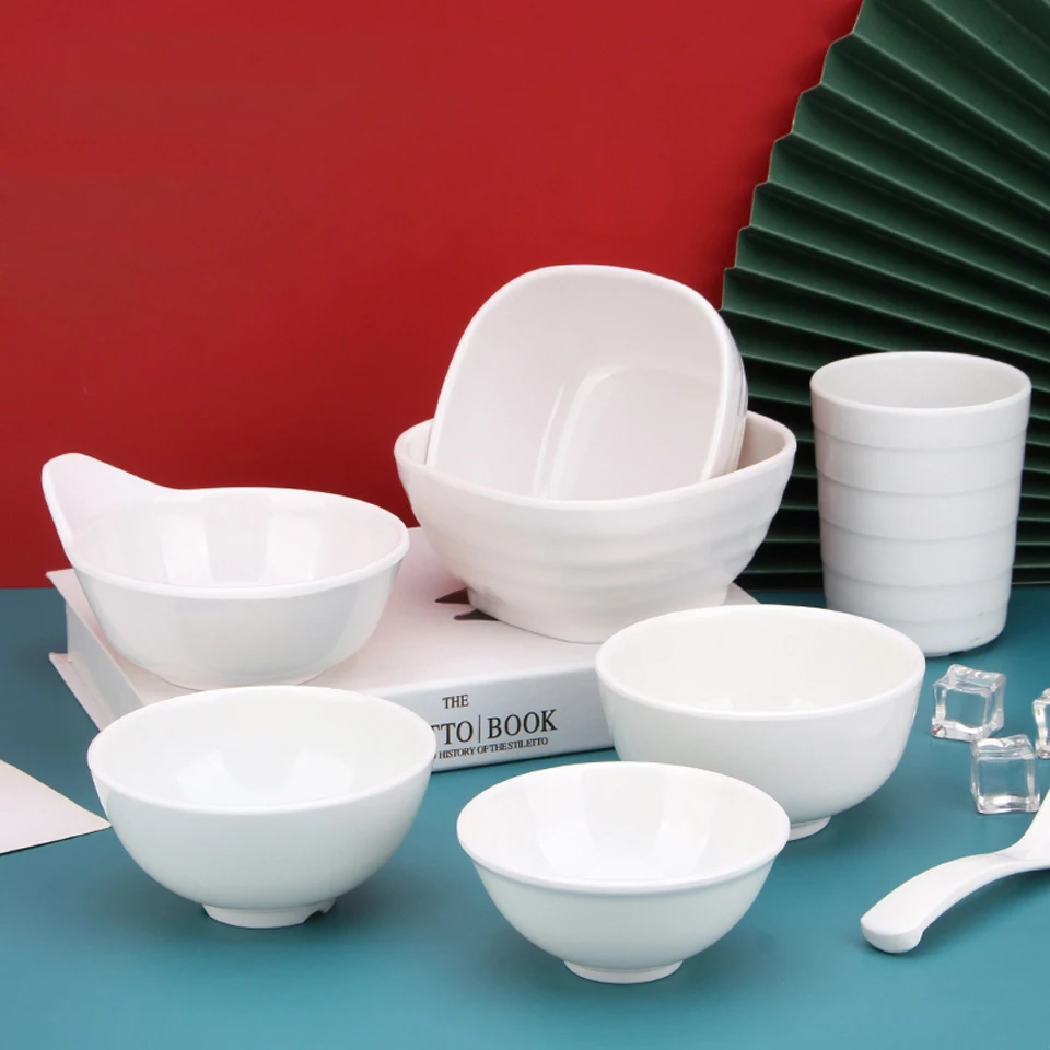 White Small Commercial Plastic Fast Food Meal Soup Bowl Hot Pot Seasoning Anti-fall Noodle Melamine Bowl