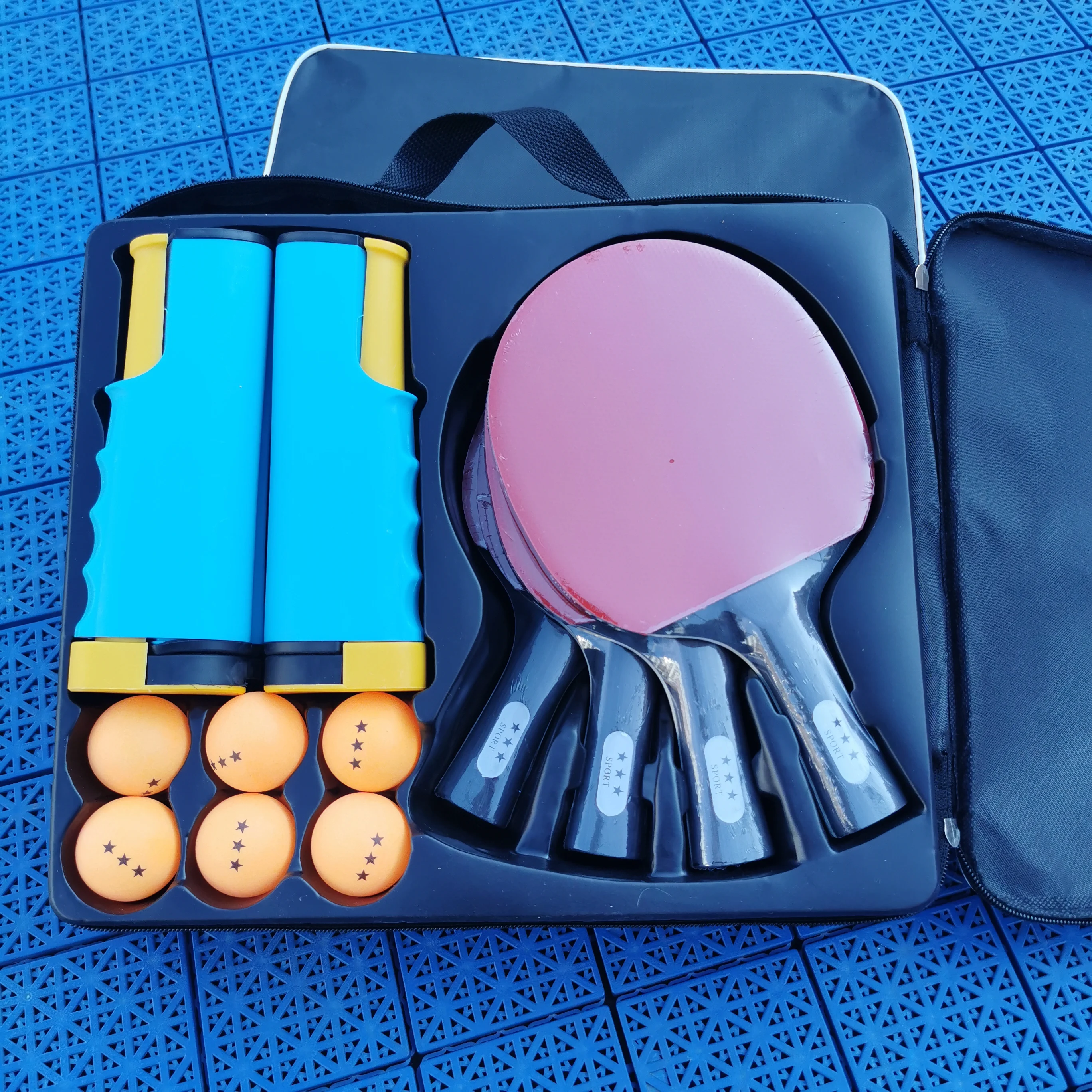 professional 4 Player table tennis racket with retractable table tennis net set cheap table tennis paddle and ping pong racket