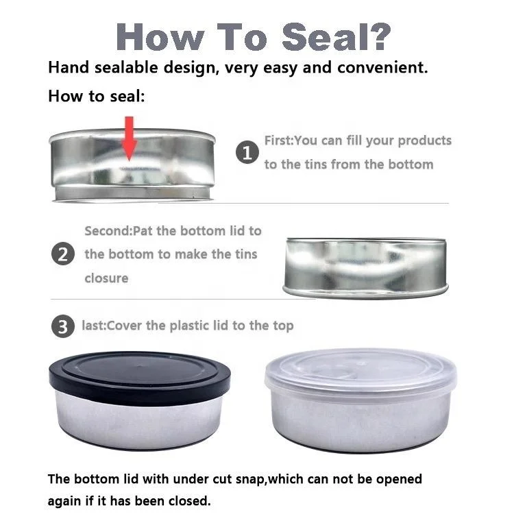 100ml Tin Can Metal Tuna cans Hand presstin customized stickers Canned Food Container Smell proof 3.5 Jar