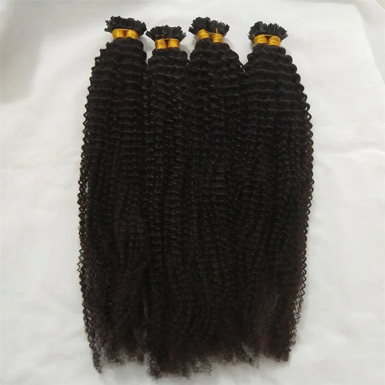 4b 4c Afro Kinky Curly Flat Tip Human Hair Extensions Machine Made Malaysian Remy Hair 1g/Strand for black women