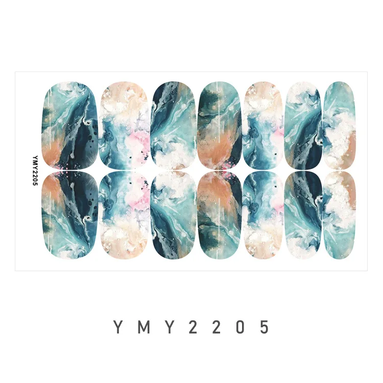 14 Sheets Gradient Marble Full Nail Stickers Marble Full Nail Wrap Stickers Self-Adhesive Nail Art Strips