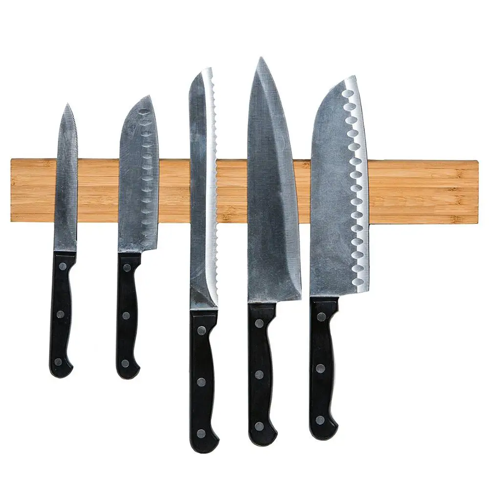 Customizable Natural Wall Mounted Knife Holder Bamboo Magnetic Knife Strip for kitchen