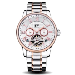 Мужские водонепроницаемые автоматические механические часы с календарём и корпусом из нержавеющей стали