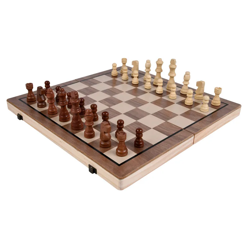 Handmade Portable Board Game Set Foldable Wooden Chess & Checkers Set with 2 Extra Queens for Adults and Kids travel chess