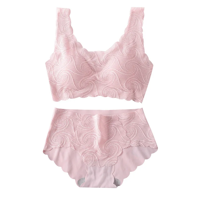 Lazada Hot Selling Women Lace Bra Panty Set Sexy Ladies Lace Seamless Bra Sets Invisible Comfort Bra Underwear Set Bikini Padded