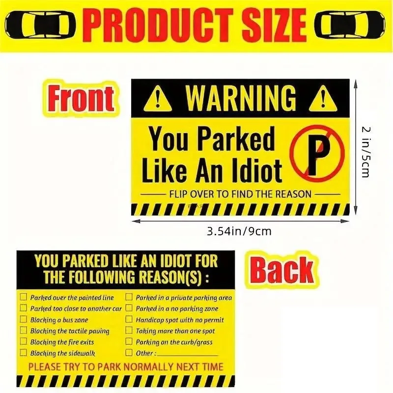 Creative Car Parking Card Bad Parking Violation Warning Cards Funny Parking Violation Cards with Multi Violation Reasons