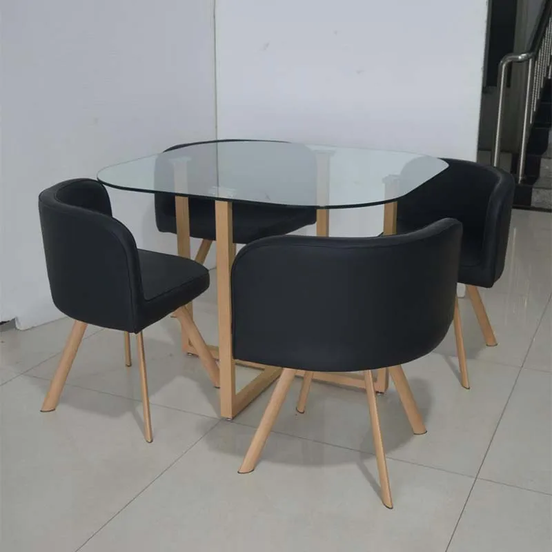Restaurant table and chairs glass dining table leather chairs 4 seater dinning table set