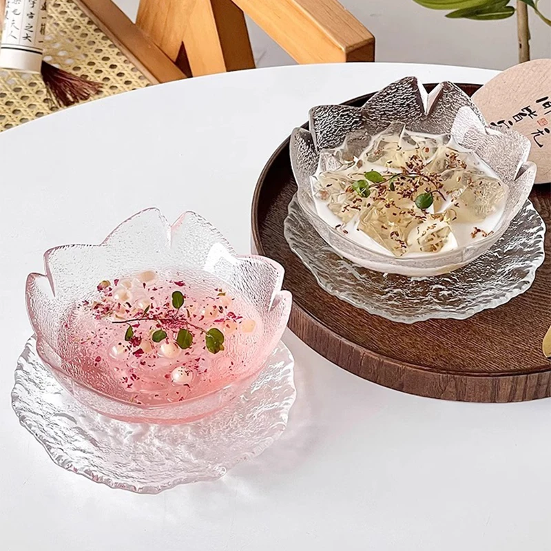 Premium Petal Embossed Fruit Bowl Exquisite Tableware Glass Fruit Plate Sugar Dessert Salad Bowl