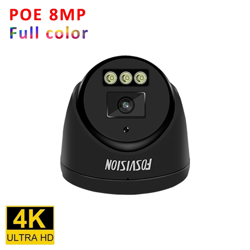 Fosvision 4K 8MP Ip Poe Camera indoor Full Color Night Vision Surveillance Cctv Dome Camera 265 for NVR system with Audio