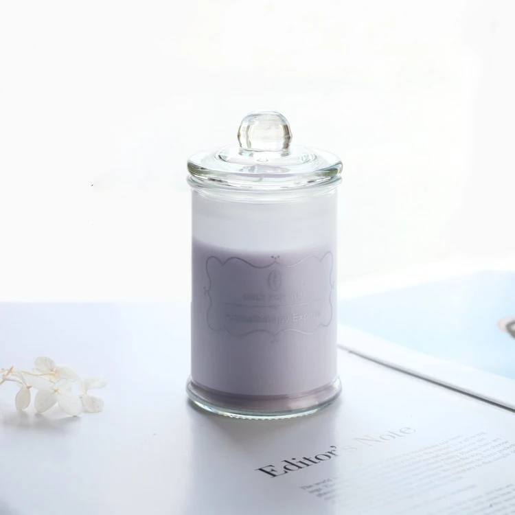 High Quality Home Decorations Lavender Glass Jar Candle Soy Wax Aromatherapy Scented Candles