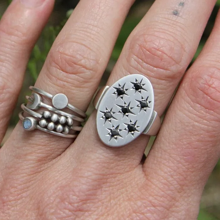 Wholesale nepal silver rings jewelry 925 pure sterling silver custom logo large oval zircon star chunky ring for men