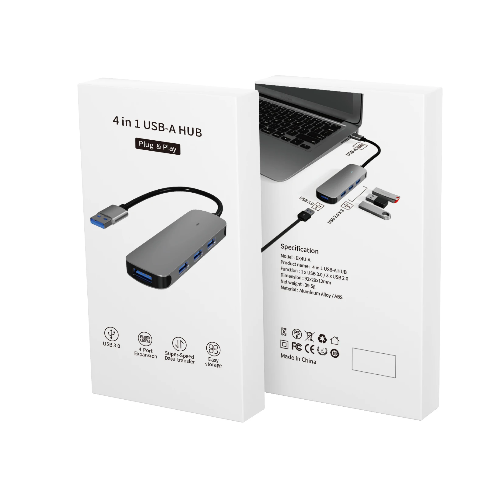 usb hub 4 port usb type c hub adapter USB-C to USB3.0+USB2.0*3 for computer