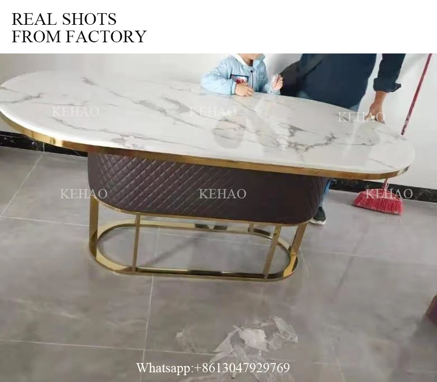 Italian oval marble stone top dining tables set wedding tables and chairs sets stainless steel leg marble top dining table