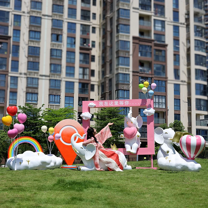 5 Foot Large Elephant Statue Outdoor Waterproof Big Elephant Fiberglass Sculpture Easter Decorations for Decoration