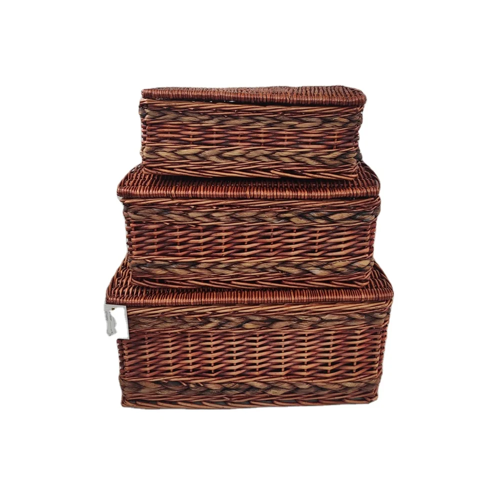 
Rectangle wicker empty gift hamper basket hand woven picnic basket with lining 