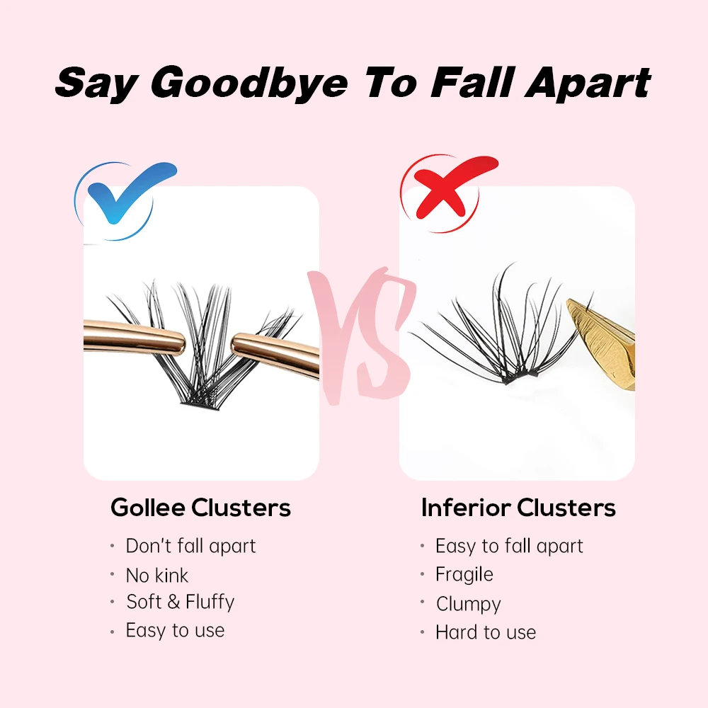 Gollee Professional Fox Mink Cat Eye Dd Curl Custom Logo 20Mm 25Mm Diy Segment Strip Eyelash Lash Cluster Extension Glue Kit