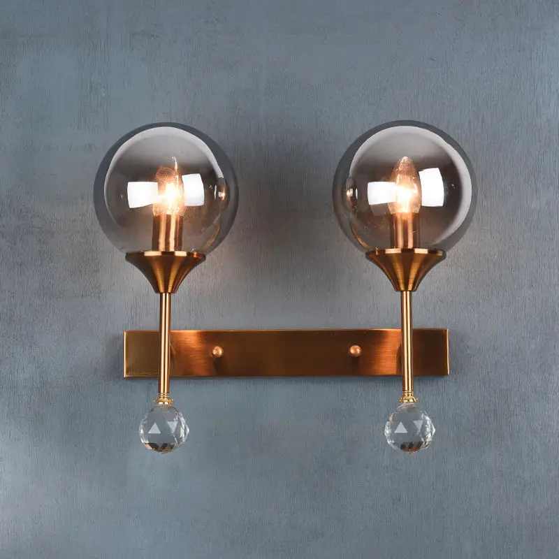 Nordic Modern Wall Lamp Led Body Glass Ball Antique Brass Wall Sconces Interior Double Indoor