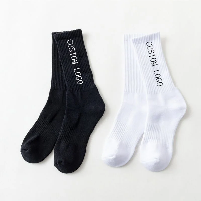 Logo Customize Cozy Ribbed Athletic Basketball Men Crew Sock Custom Plain White Socks For Sports