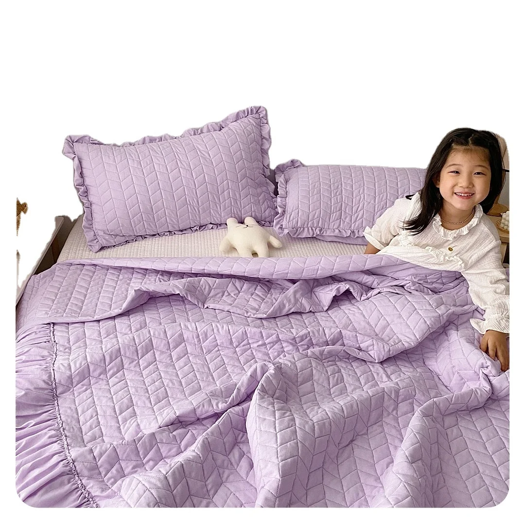 Summer Quilt Set Solid Color Rhombus Pattern-G 3pcs Quilt Set Blanket Coverlet with Pillowcases Bedspread Set for All Season