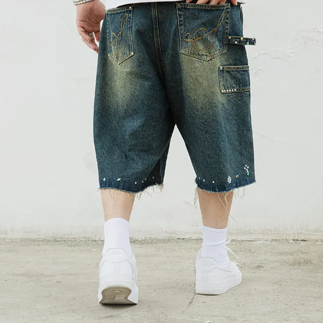 Manufacturer Y2K distress dirty wash wholesale jeans Diamonds splints patches jeans custom baggy jeans