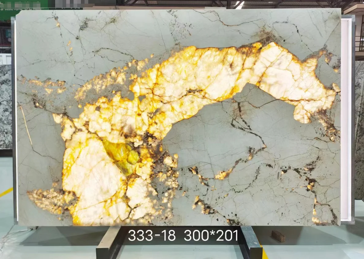 Natural White Crystal Quartzite Translucent Marble Quartzite Slab Wall Bar Decor Customized Countertop