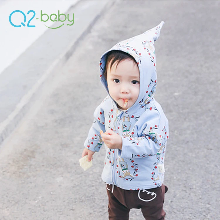 Q2-baby зимняя повседневная одежда с животным узором капюшоном и застежкой-молнией для новорожденных маленьких мальчиков