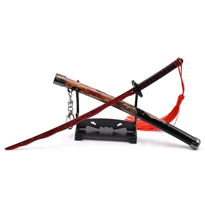 Factory  manufacturers mini katana sword keychain of hot game Elden metal press eject sword key chain metal red sword decoration