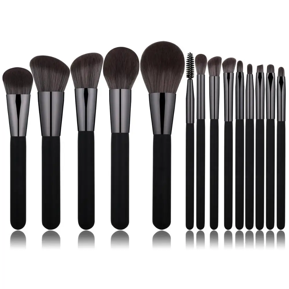 private label wood handle synthetic hair cosmetic makeup brush sets facial makeup brushes