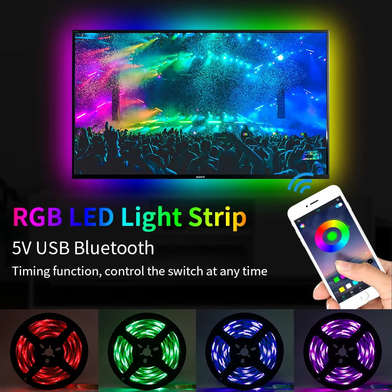2 м USB 5 В SMD5050 30 светодиодов/м RGB ТВ подсветка светодиодная лента с беспроводным музыкальным пультом дистанционного управления