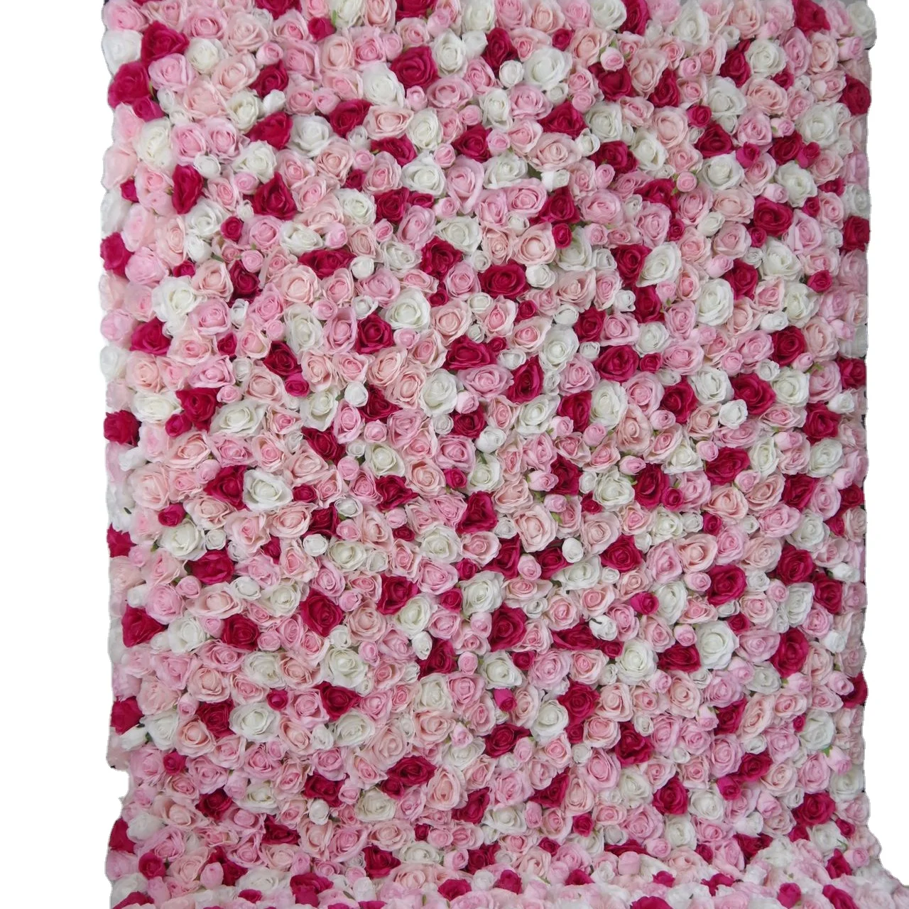 
3D effect roll up wedding decoration artificial silk coth rose flower wall panel backdrop 