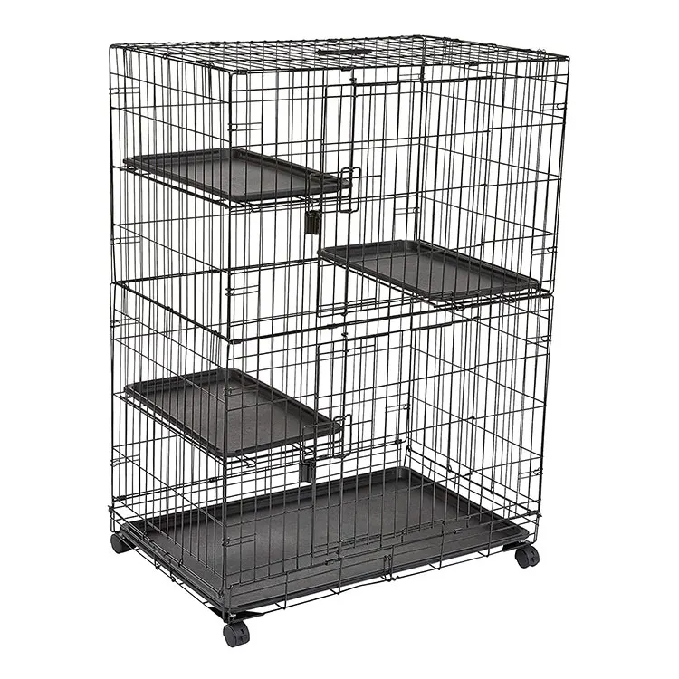 4-Tier Cat Kittens Enclosure Ferret Cage Playpen Box Kennel Crate Rotating Casters Animal Store Cage Panels With Rollers