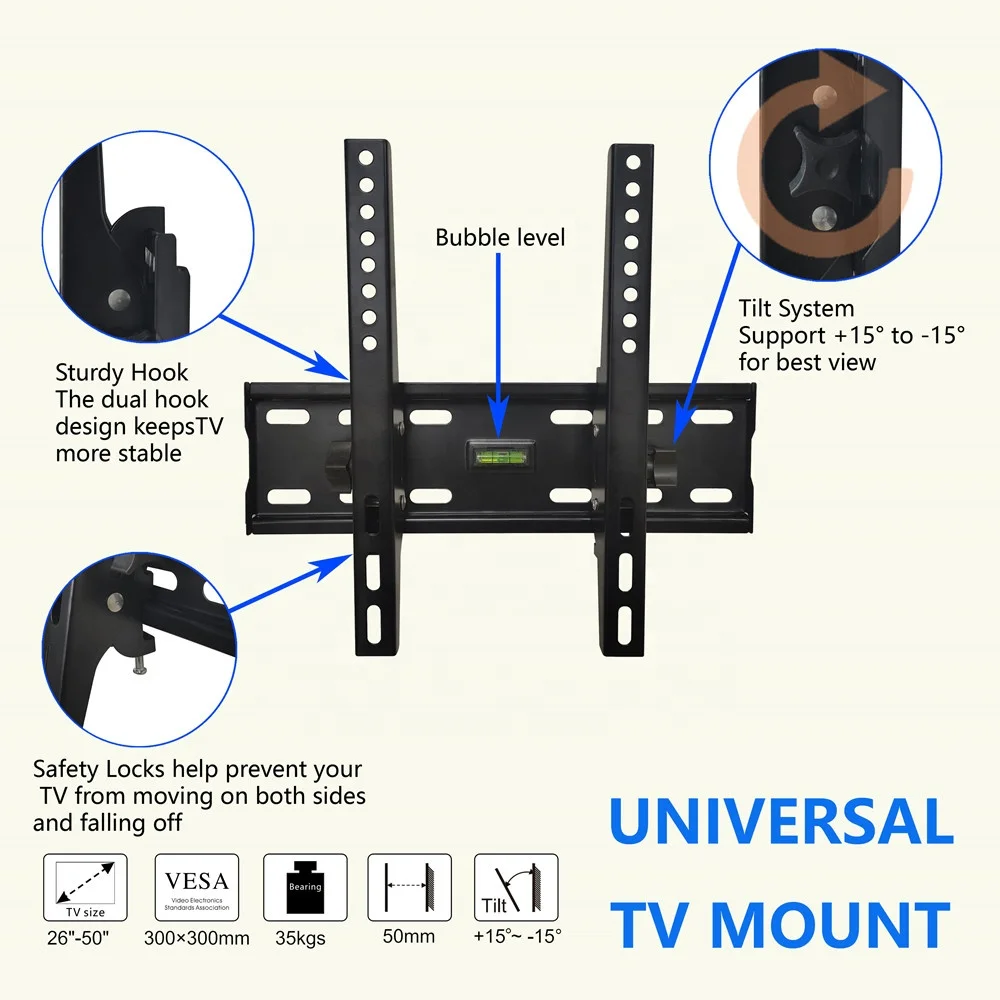 Настенные Кронштейны для телевизора с наклоном, размер экрана 26-50 дюймов, раздвижная настенная телевизионная установка с VESA 200*200, подставка для телевизора