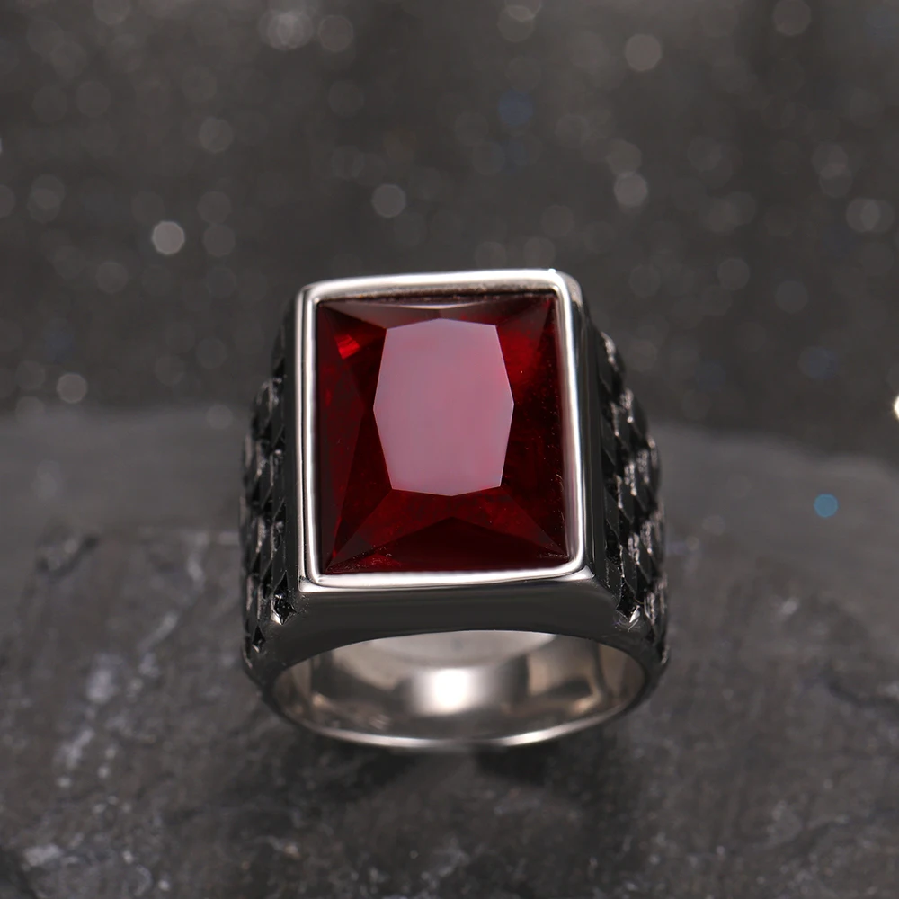 Европейские и американские модные изделия Шахматное кольцо из нержавеющей стали с голубей кровью